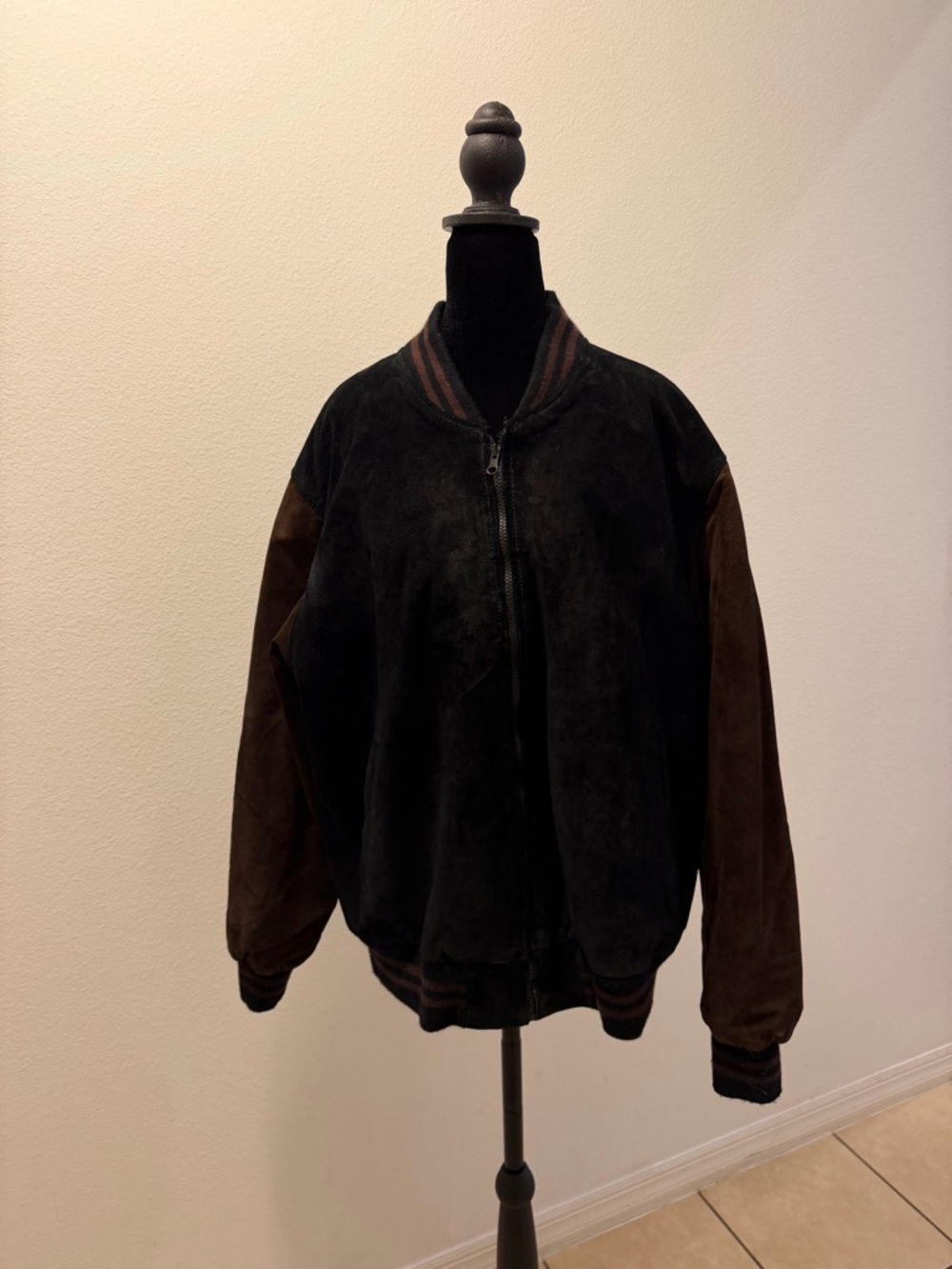 Vintage Men's Black & Brown Suede Bomber Jacket